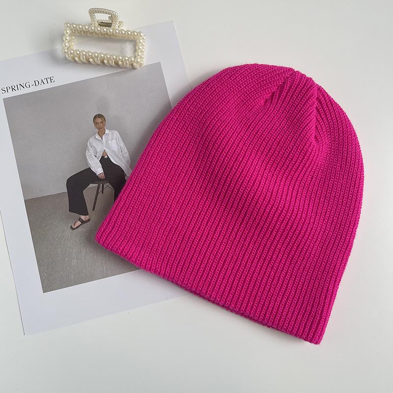 White Knitted Hat Women's Autumn and Winter Tide Fashion Versatile Solid Color Big Head Circumference Wool Pullover Hat Confinement Cold Hat