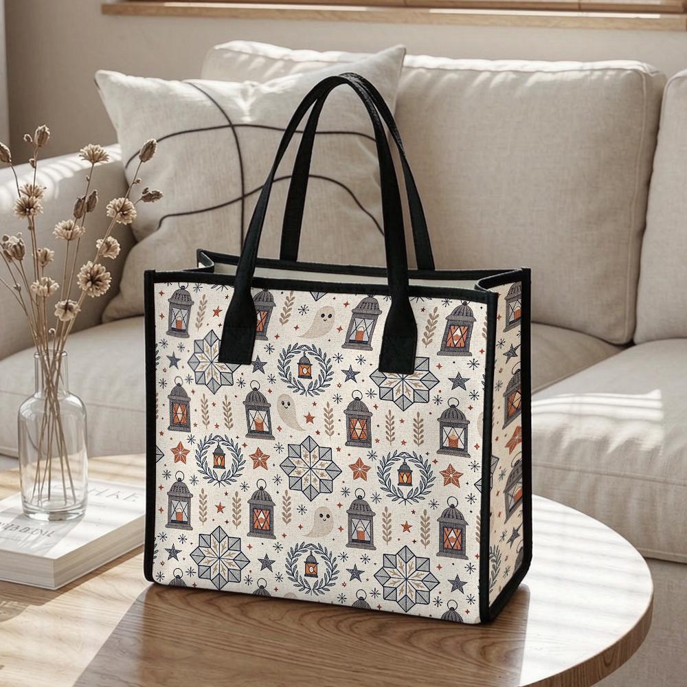 Cute Ghost Lantern Printed Tote Bag for Daily Commute Shopping Carryall Purse