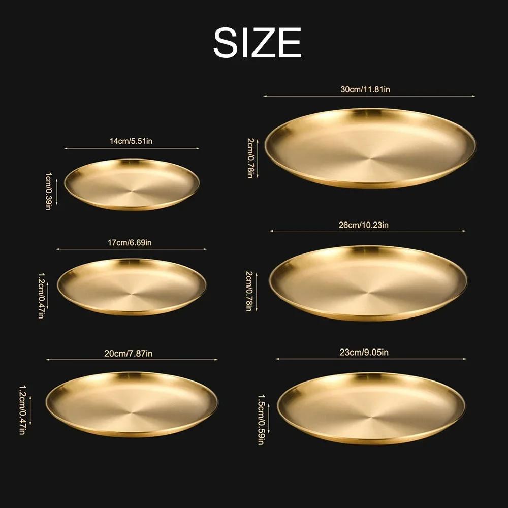 6Pcs Stainless Steel Thickened Barbecue Disc Golden Silver Cafe Tray Fruit Plate Cake Plate Bone Dish Shallow Plate