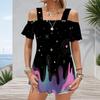 Plus Size Women Cold Shoulder Flutter Sleeve T Shirt Vintage Usa Star Stripe Brush Print Short Sleeve Top