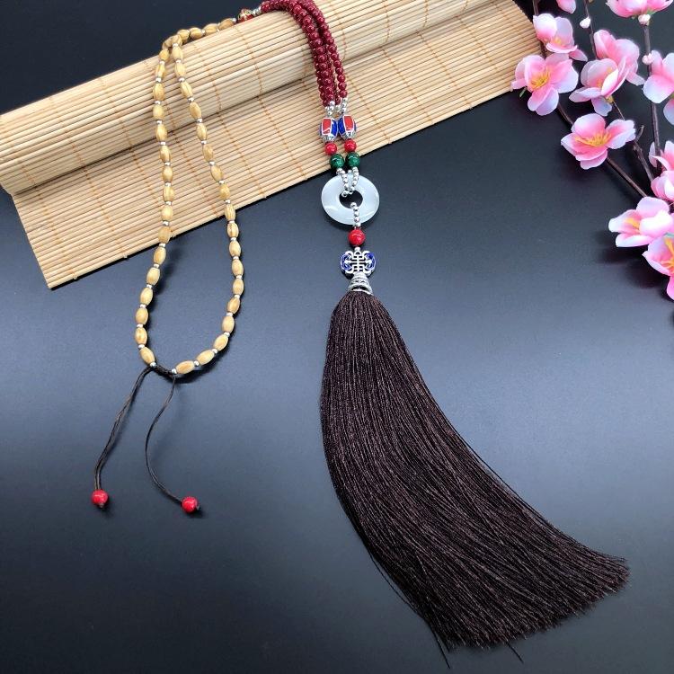 

Classical ethnic style high-end long fringed necklace Cloisonne butterfly jade buckle femininity versatile sweater chain accessories