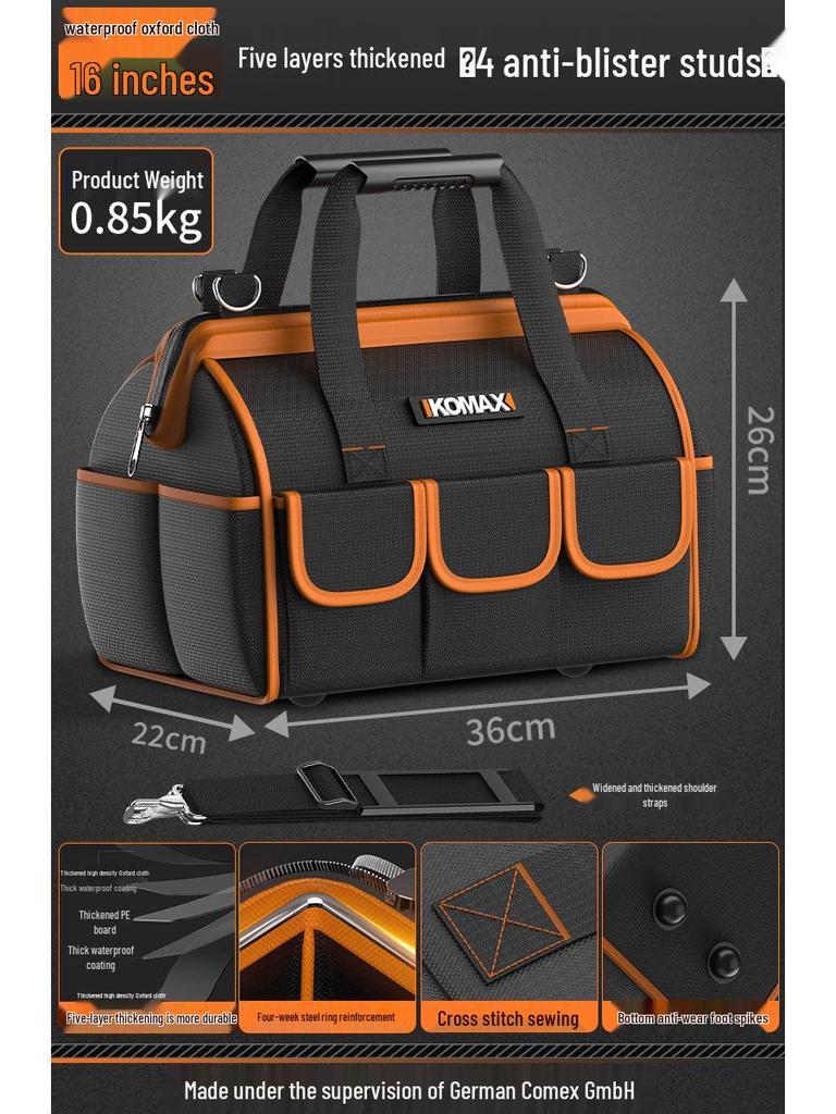 Durable Canvas Toolkit Bag: Portable, Multifunctional Handbag for Electrician Repairs and Storage.