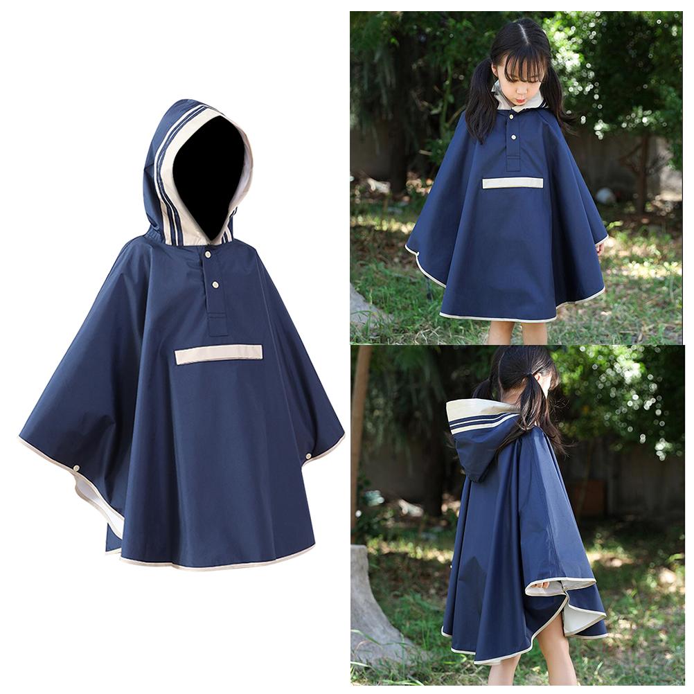 Kids Raincoat Poncho Waterproof Hooded One-Piece Rainwear Dark Blue Lightweight For Outdoor Travel Camping Festival