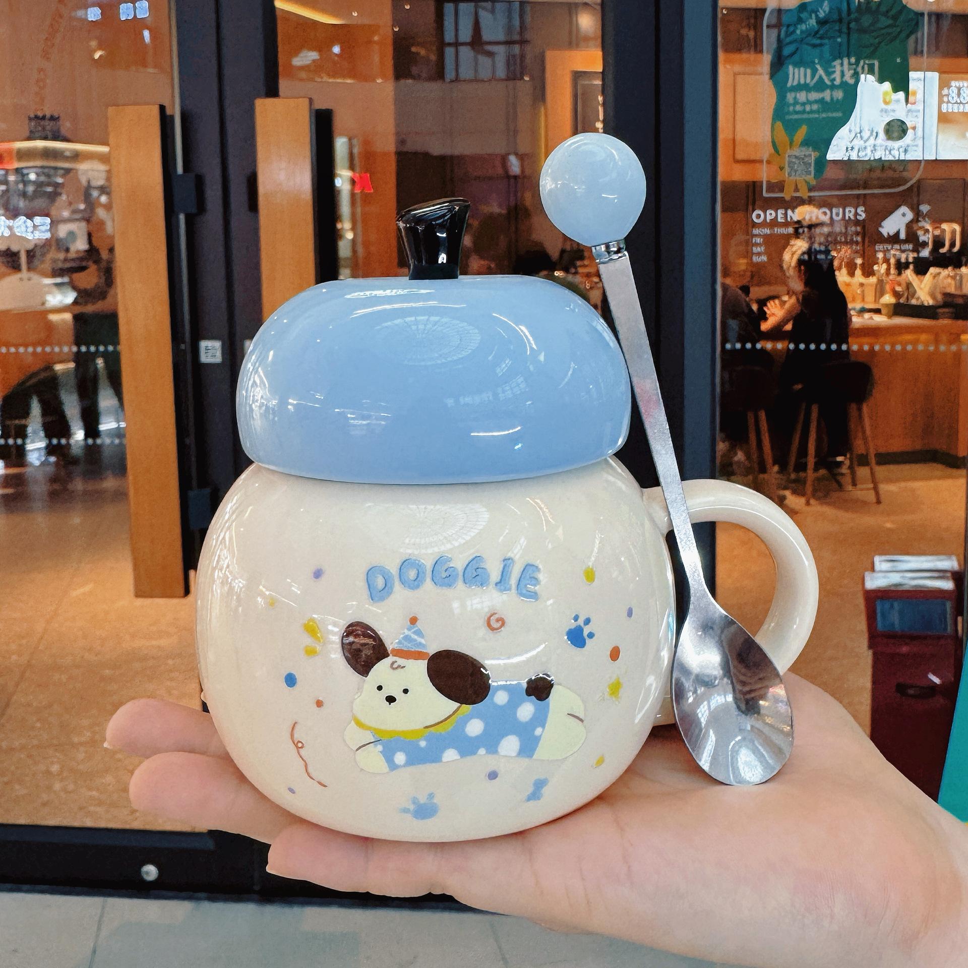 

Ceramic Mug with Lid Couple Water Cup A Pair of High Value Cups New Style Office and Home Girls 301-400ml