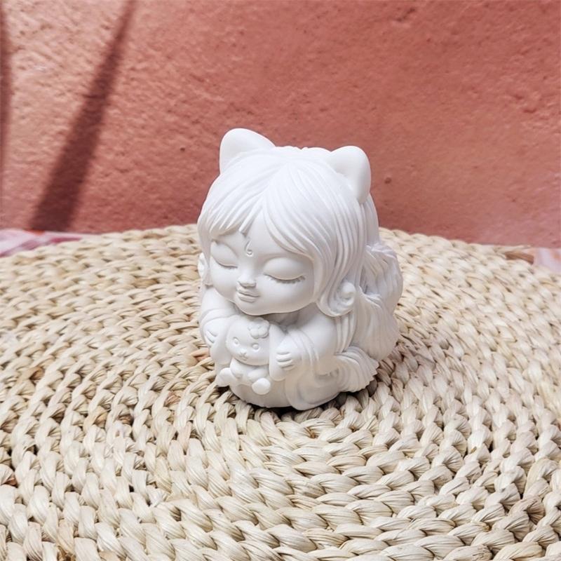 Flexible Silicone Mold for Handmade Nine Tailed Foxes Girl Desktop Ornament Handmade Soap Mould Jewelry Making Tool