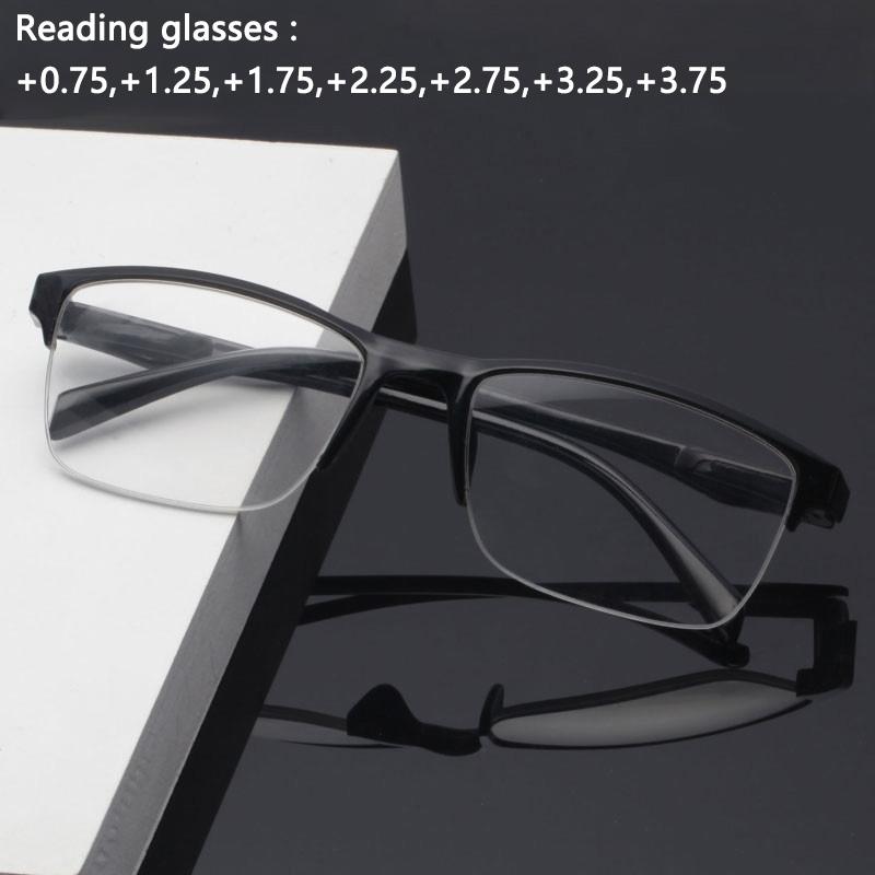 Half Frame Reading Glasses Presbyopic Eyewear Male Female Far Sight Glasses Ultra Light Black With Strength +75 To +400