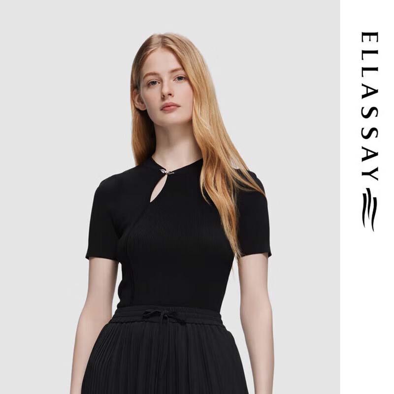 ELLASSAY Women's New Chinese Style Short Sleeve Knit Top