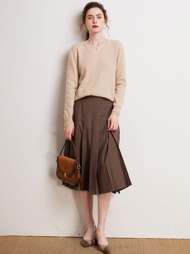 Women's 100% Pure Cashmere V-Neck Sweater - Autumn/Winter Knit Base Layer.
