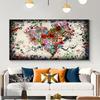 1 Stück farbenfrohes herzförmiges Ölgemälde Wandkunst - Lebendiges florales & abstraktes Design, rahmenloses modernes Dekor für Wohnzimmer, Bett