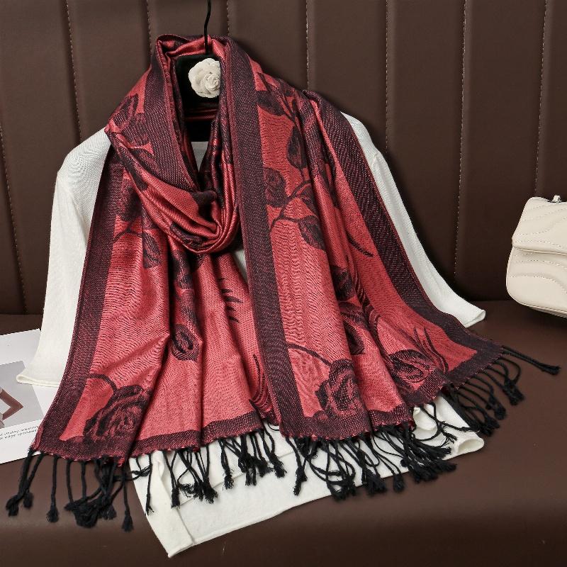 Luxury Tassel Blanket Design Thick Jacquard Pashmina Hijab Winter Warm Shawl Wrap Cashmere Scarf Women Neckerchief Poncho Stoles