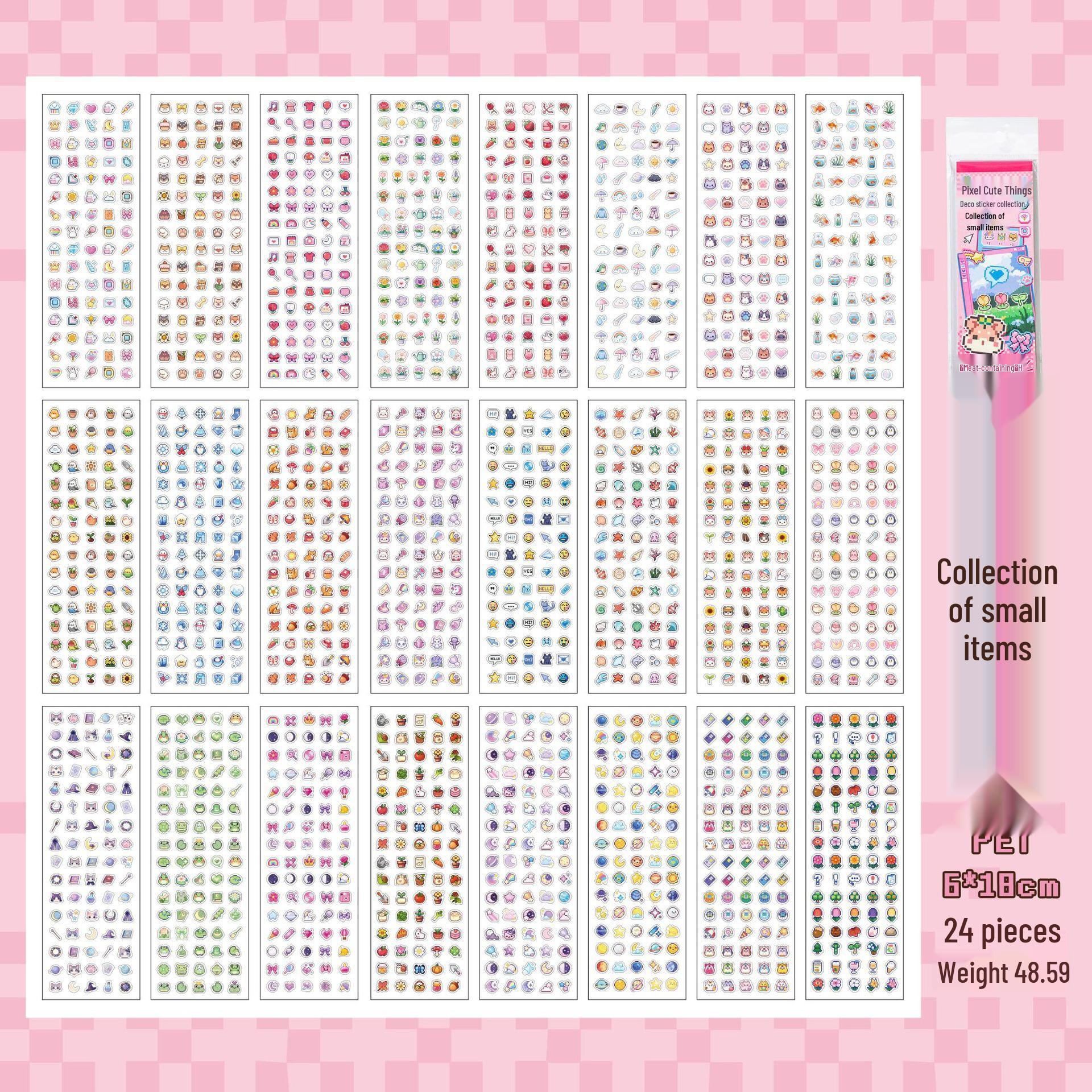 Yuxian Pixel Cute Stickers: Creative Waterproof Journal & DIY Nail Art Collage Set