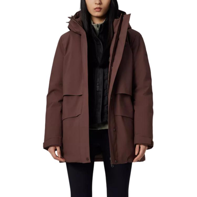 SAUCONY Solid Color Long Hooded Down Jacket Women Outerwear Chestnut-Brown SC1240166A-CO56