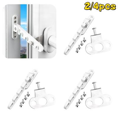 New 4Pcs Window Limiter,Latch Position Stopper Casement Wind Brace Home Security Door Windows Sash Lock Child Safety Protection