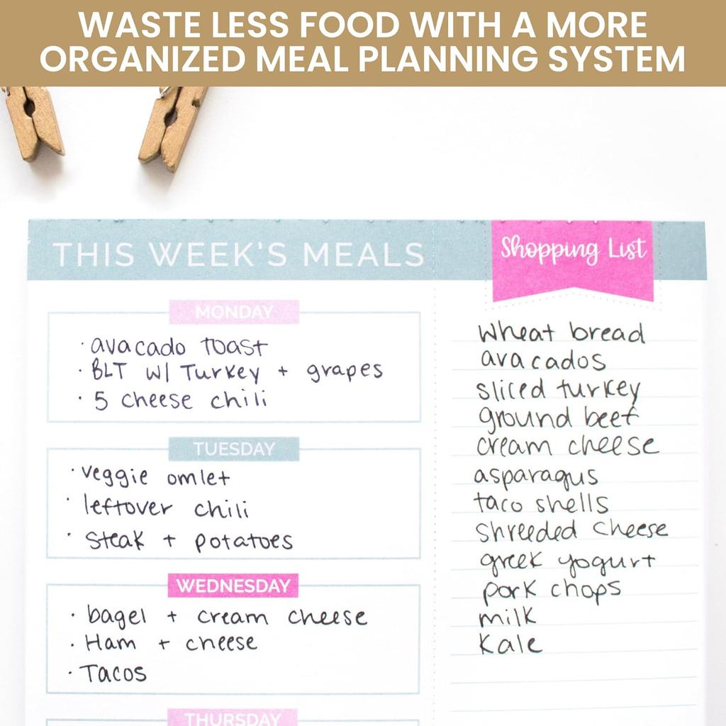 bloom daily planners Weekly Meal Planning Pad - Magnetic Hanging Refrigerator Menu Planner with Tear-Off Sheets & Perforated Grocery Shopping Lists -