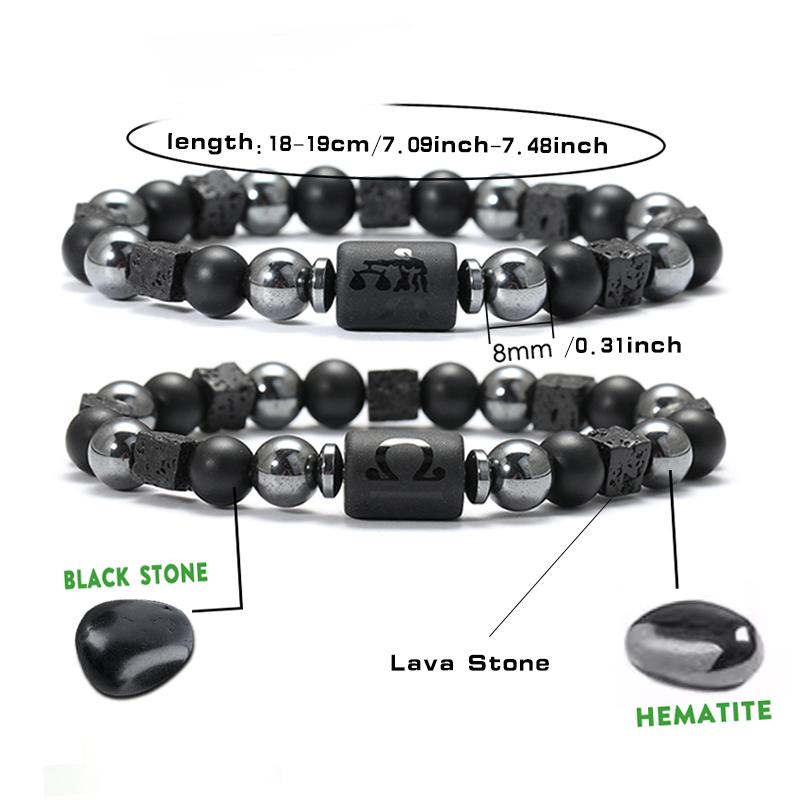12 Zodiac Volcanic Stone Couple Bracelet Elastic Square Bead Gift for Men and Women