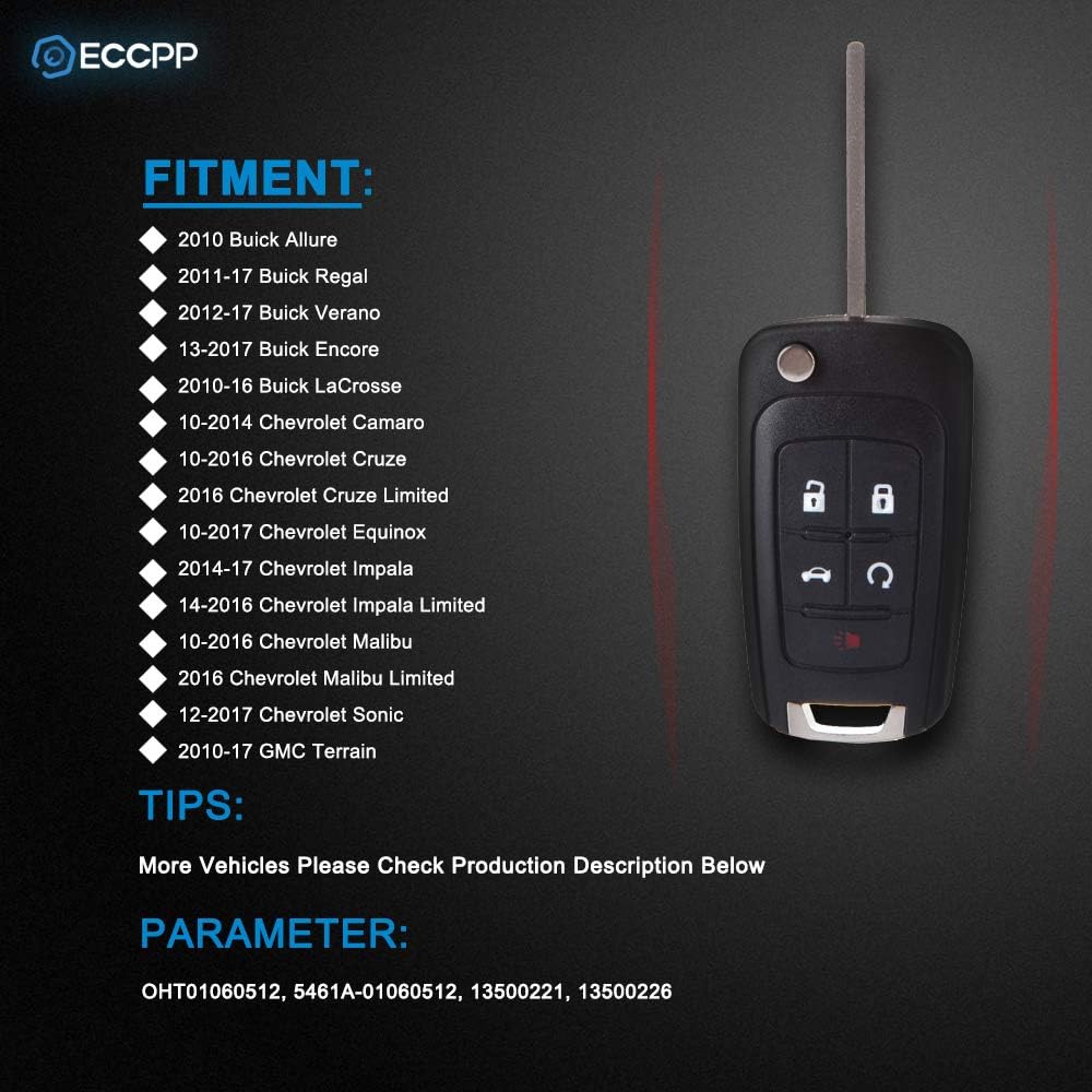 ECCPP 1PCS Key Fob Shell Case Replacement OHT01060512 Compatible with 014 for GMC Terrain,2015 for Chevrolet Sonic Key Fob Case