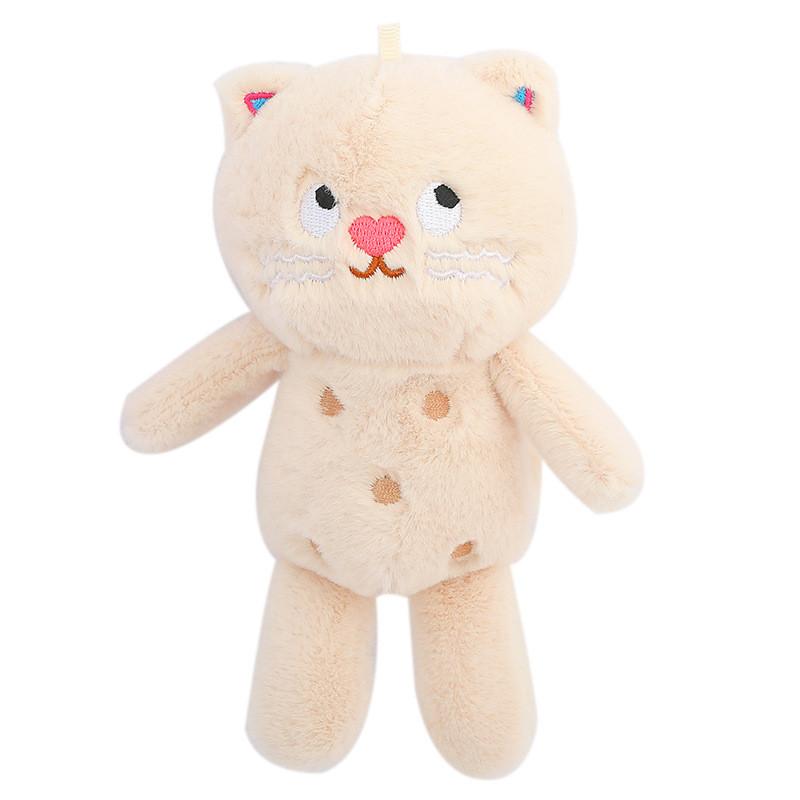 Fluffy Polka Dot Cat Plush Toy Keychain Available In Pink Grey Brown And Hues Cream