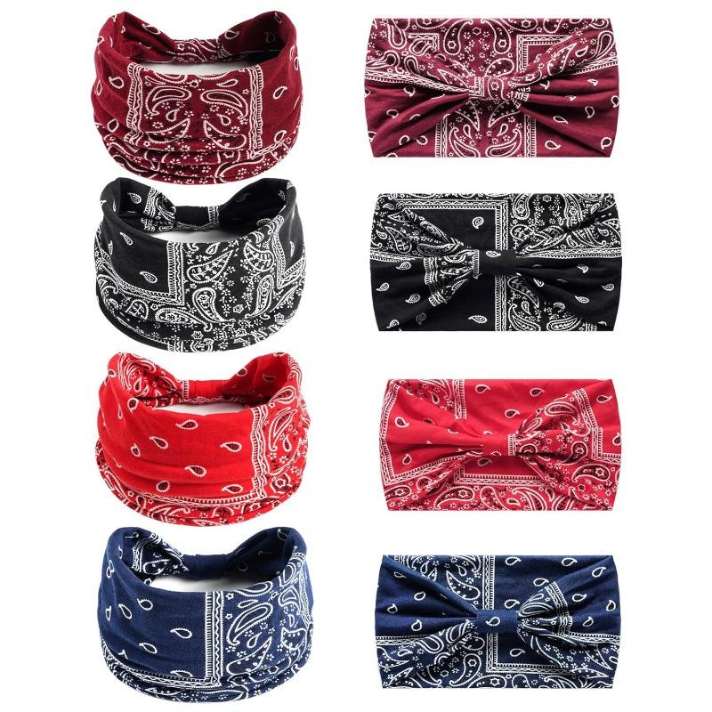 Cashew Flower Hairband Paisley Pattern Wide Headband Sports Yoga Sweat-absorbing Elastic Cotton Headscarf Headwear for Women