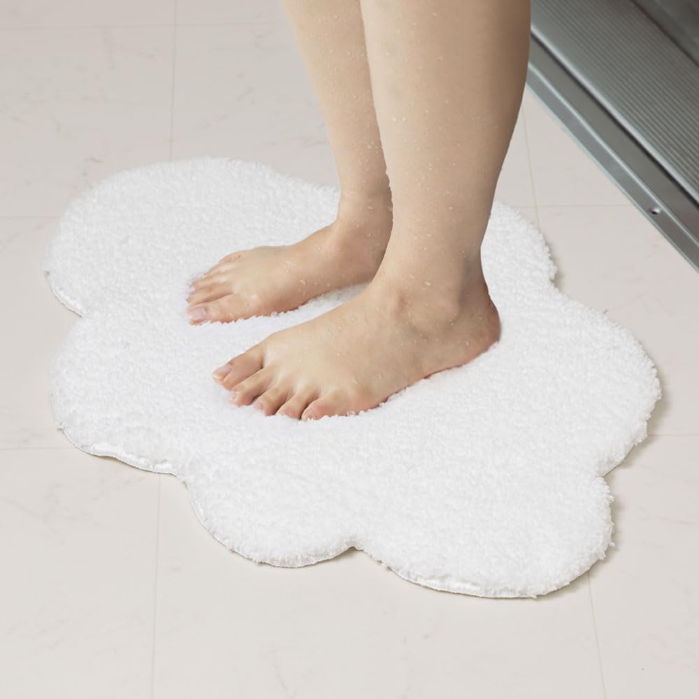 Cloud Bath Absorbent Made in Large &NE Mat, White, Mat, Japan, Fabric, Washable, Quick-Drying, Size, Soft, NHZ-119-WH
