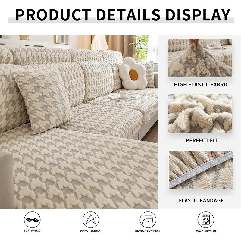 Winter Thickened Plaid Sofa Seat Cushion Cover, Fully Fitted Universal Slipcover, Soft, Customizable, Cozy, Anti-Slip, Easy Wash