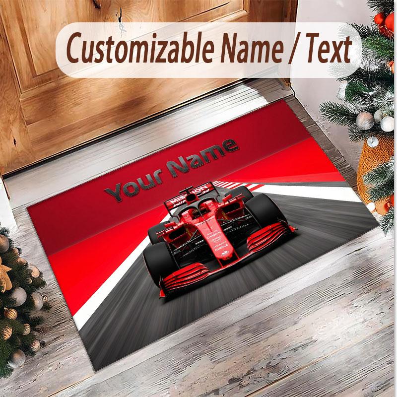 Auto-Rennsport-Thema Weicher Kristall-Samt Teppich Benutzerdefinierter Name & Text Druck Rutschfester Boden Teppich für Schlafzimmer Wohnzimmer