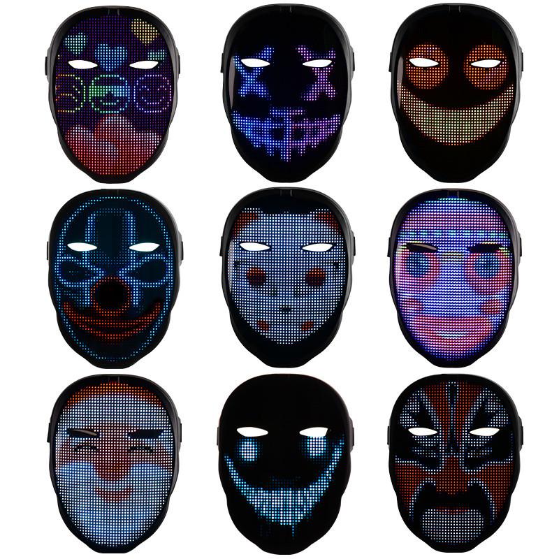 APP Display Full Color Bluetooth Luminous Mask Halloween Party Dance Bar LED Face Changing Prop