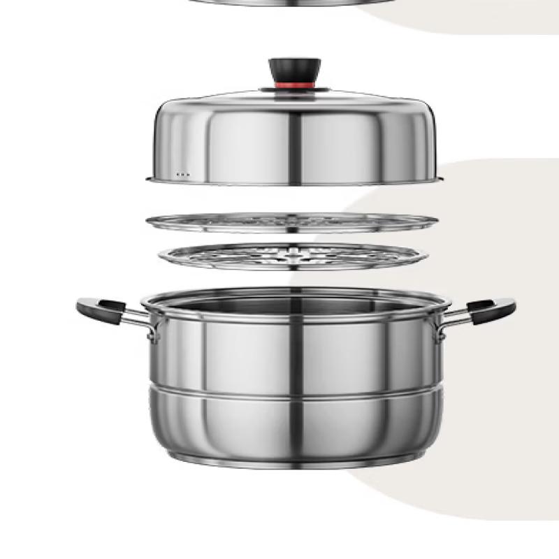 ZISIZ 28cm Food Grade Stainless Steel Double Layer Steamer Pot