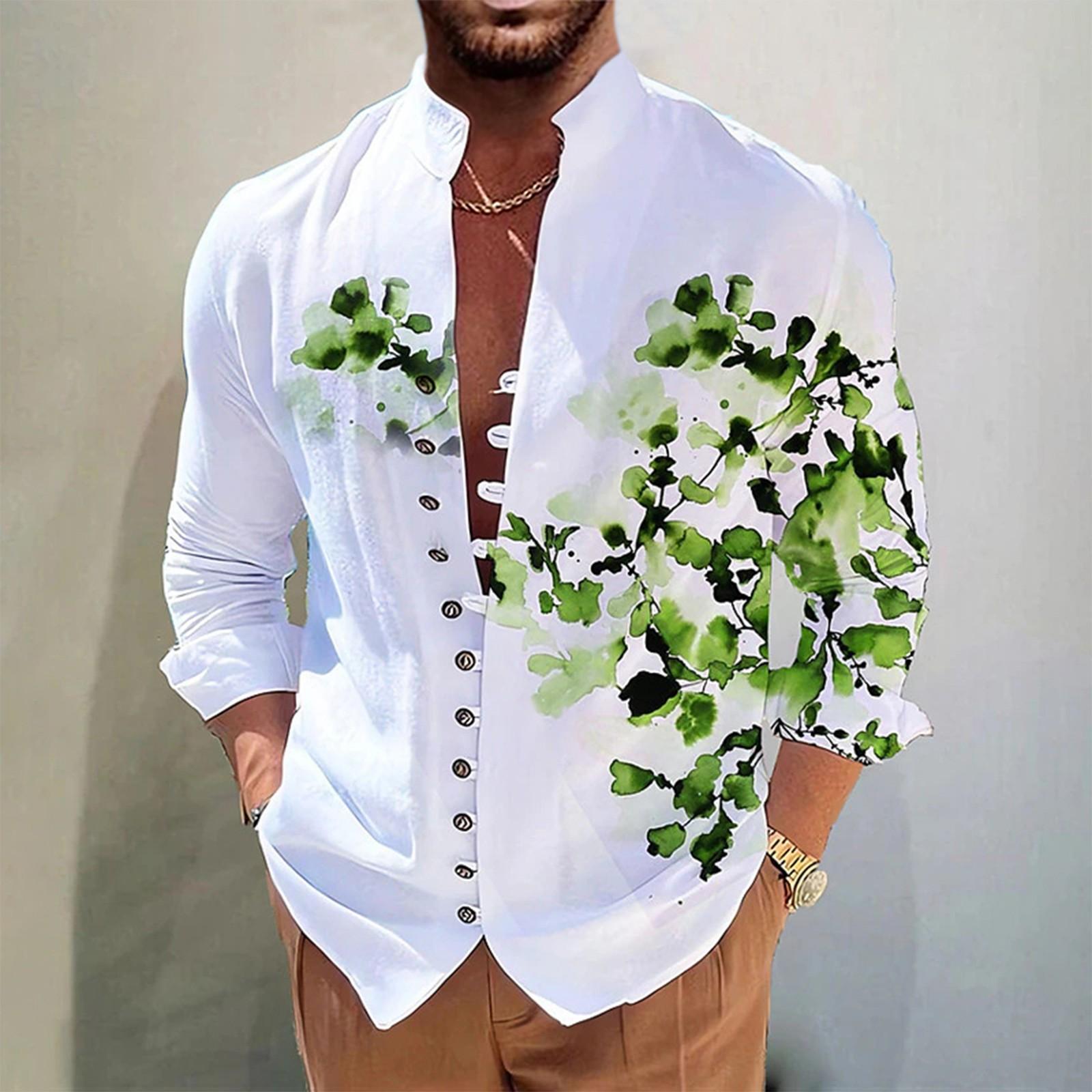 

Новая мужская повседневная свободная рубашка в стиле ретро с длинными рукавами и принтом M зелёный