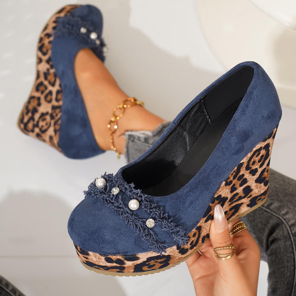 Platform Wedge Shoes Spring Autumn New Women Leopard Print Height Increase Fashion Single Shoes Comfortable Non Slip High Heels