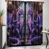 2pcs Rod Pocket Dragon Print Curtains - Semi-Sheer Polyester Pongee Fantasy Library Decor for Bedroom, Living Room - Machine Was
