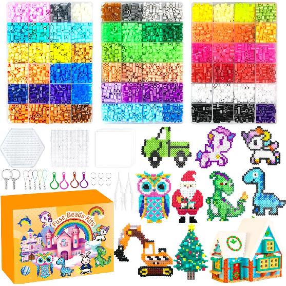 Fuse Beads Kit - 72 Colors 5mm Fuse Beads Set with Pegboards, Ironing Papers and Accessories, Fuse Beads 3 Boxes, DIY Craft Kits for Kids, Arts and