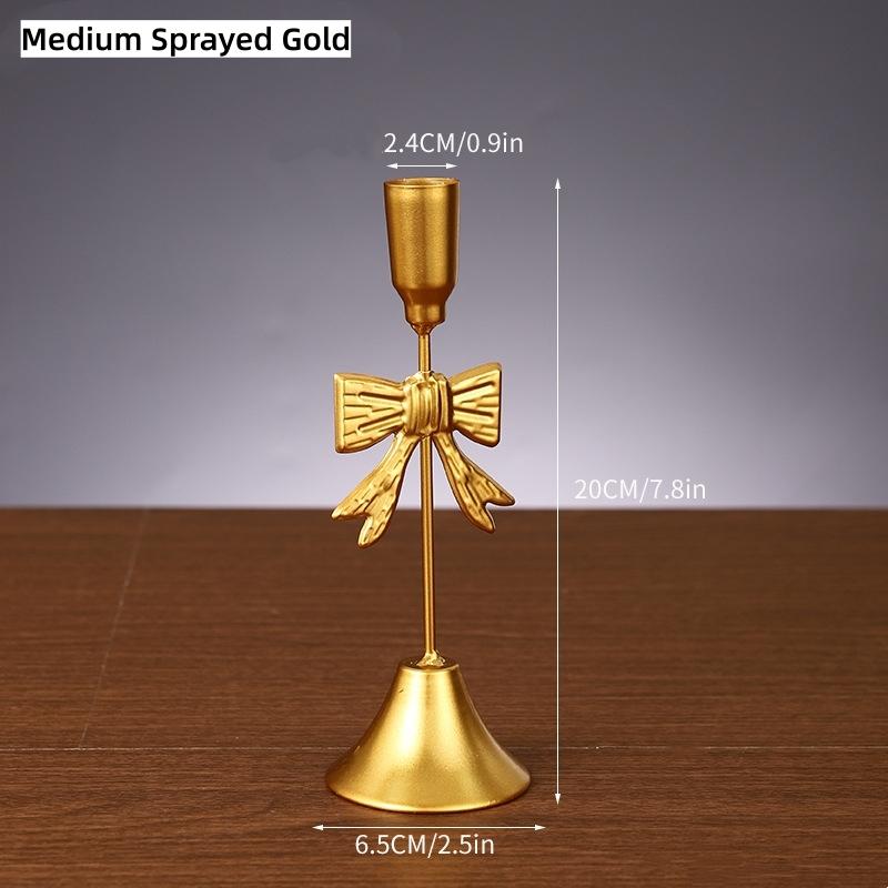 Christmas Golden Bow Candle Holder Sturdy Iron Candlestick Festive Bow Candlestick Sophisticated Light Luxury Candle Holder