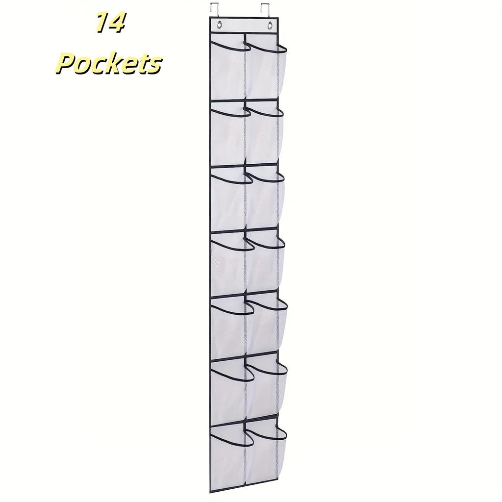 14/35 Pockets Over The Door Shoe Rack Large Mesh Pockets With 4 Hooks for Closet Hanging Shoe Rack Holder Hanger Storage Bag