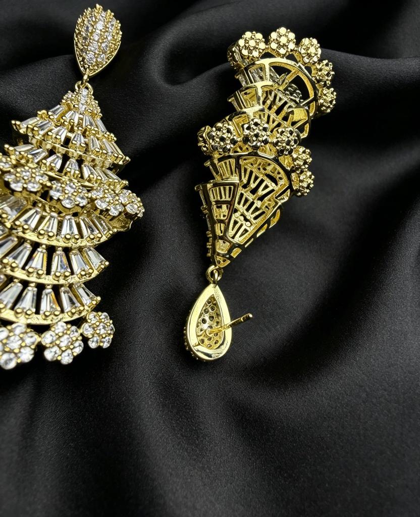 Elegant Long Zircon Inlaid Pagoda Earrings for Women - S925 Silver Needle Fashion Evening Dangles
