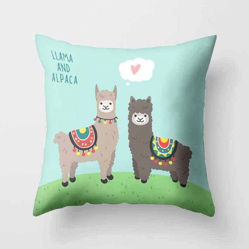 

Cute Cartoon Printed Pillowcase Alpaca Decorative Home Sofa Office 16x16Inch