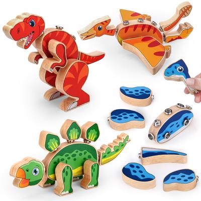 Yangtomo Dinosaur Building Wooden Disassembly Dinosaur Blocks Educational STEM Montessori Fine Motor Skills Learning Wooden Popular Gift for Boys and