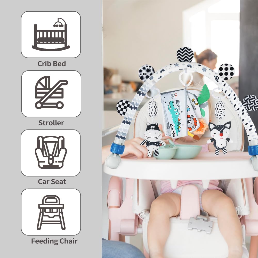 Bujaczek dla niemowlaka Zabawka Wysoki kontrast Czarno-biały Mobil do podróży Zabawka Aktywność Mocowanie do wózka i łóżeczka z pałąkiem z wiszącymi zabawkami, Pałąk, Łuk, (Mori)