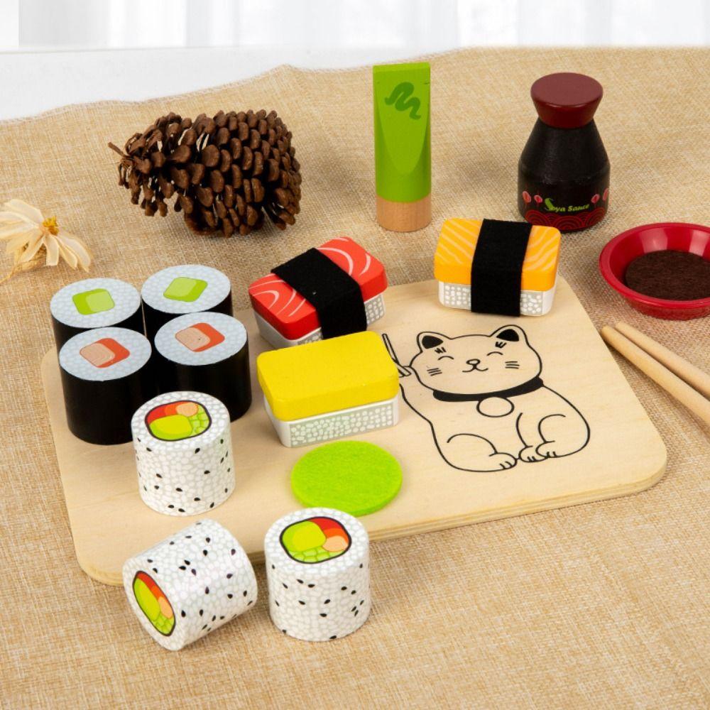 Smooth Kid Pretend Play Sushi Toys Funny Wooden Food Set Creative Pretend Play Food Set  Exercise