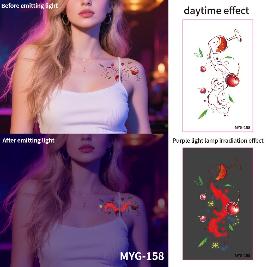 UV Reactive Water Transfer Temporary Tattoos Glow-in-the-Dark for Night Parties Sexy Style for Face Body Application Paper