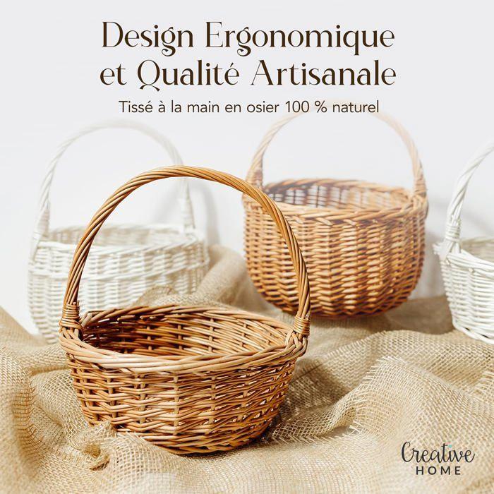 Creative Home Cesta de Pascua Pequeña de Mimbre | 22 x 22 x 26 cm (+-- 2 cm) | Cesta con asa | Tejida a mano | Cesta de frutas