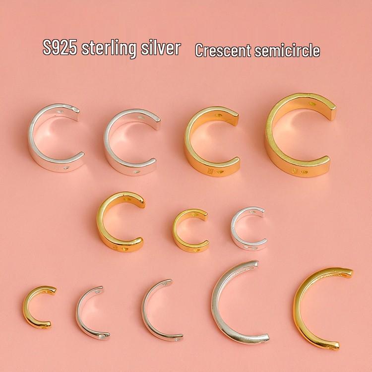 

S925 Sterling Silver Crescent Moon Semicircle Necklace & Bracelet Beads Kit