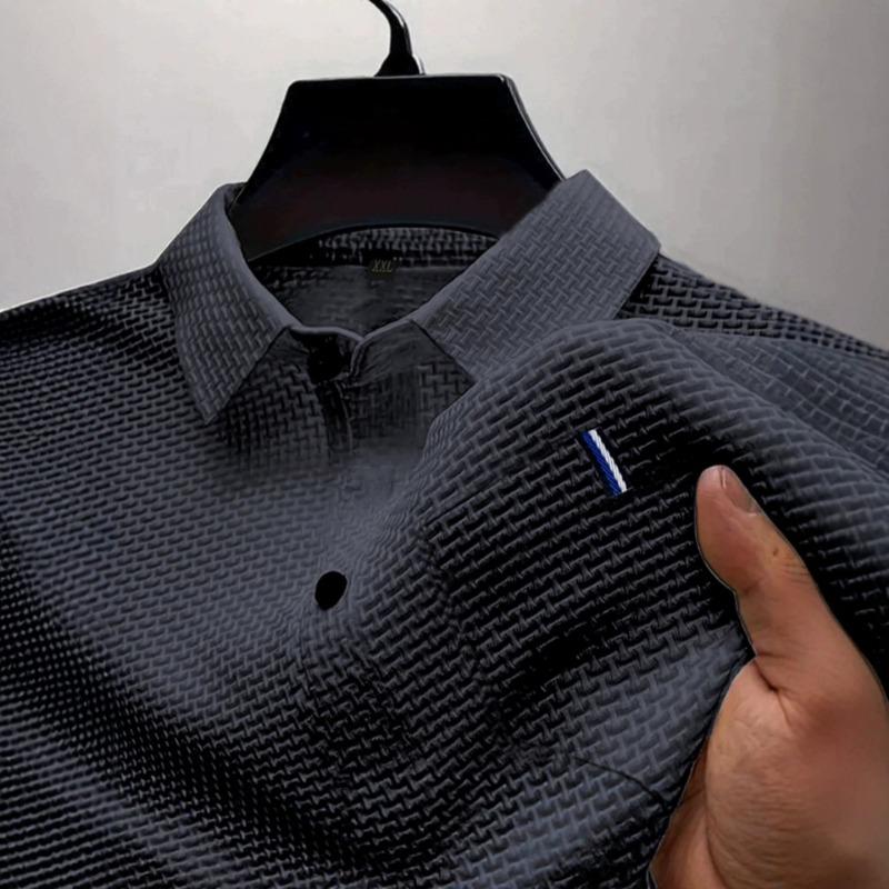 Men S Short Sleeve Solid Color Polo Shirt Summer Elastic Ice Silk