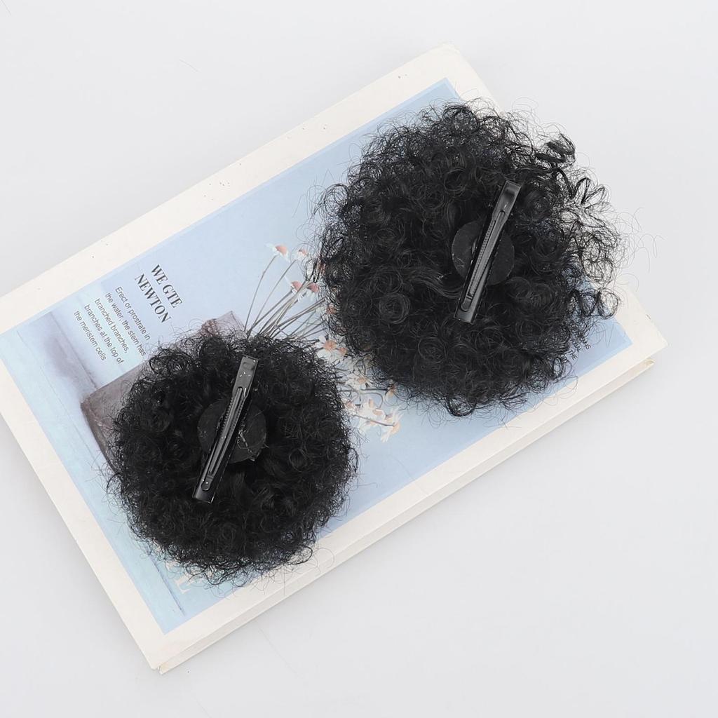 2 PIECES Afro Puffs Natural Black Hair Bun For Kids Curly Chignon Hairpiece Natural Soft ,Clip On Hair Durable For Repeated Use