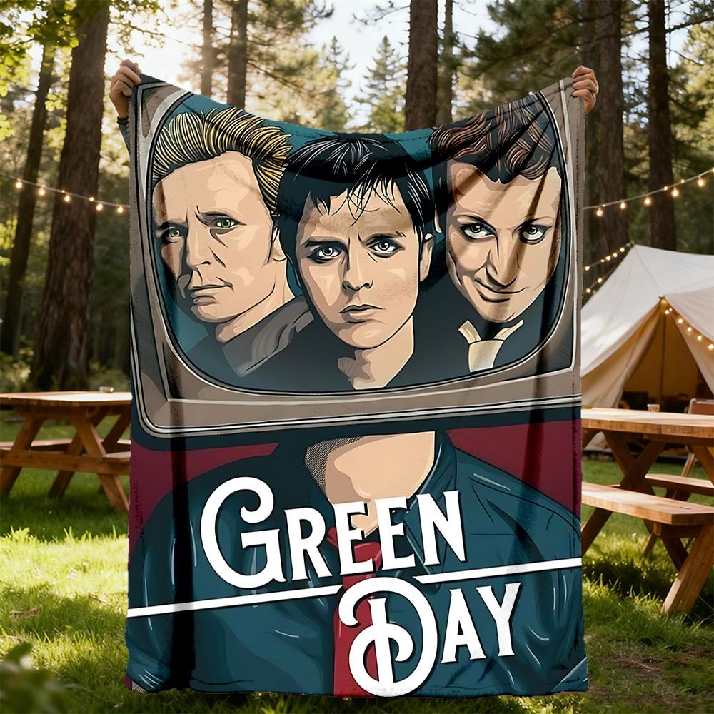 1pc Green Day Music Band Outdoor Blanket Lightweight Flannel, Soft & Warm, All Season Use for Sofa, Outdoor, Camping, Living Room, Office, Chair