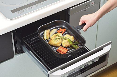 Pearl Metal Grill Pan, Made In Japan, Black, 25 X 17 Cm, Iron, Lid, Handle, Easy Cooking Recipe, Square, Wave Pattern, HB-3994