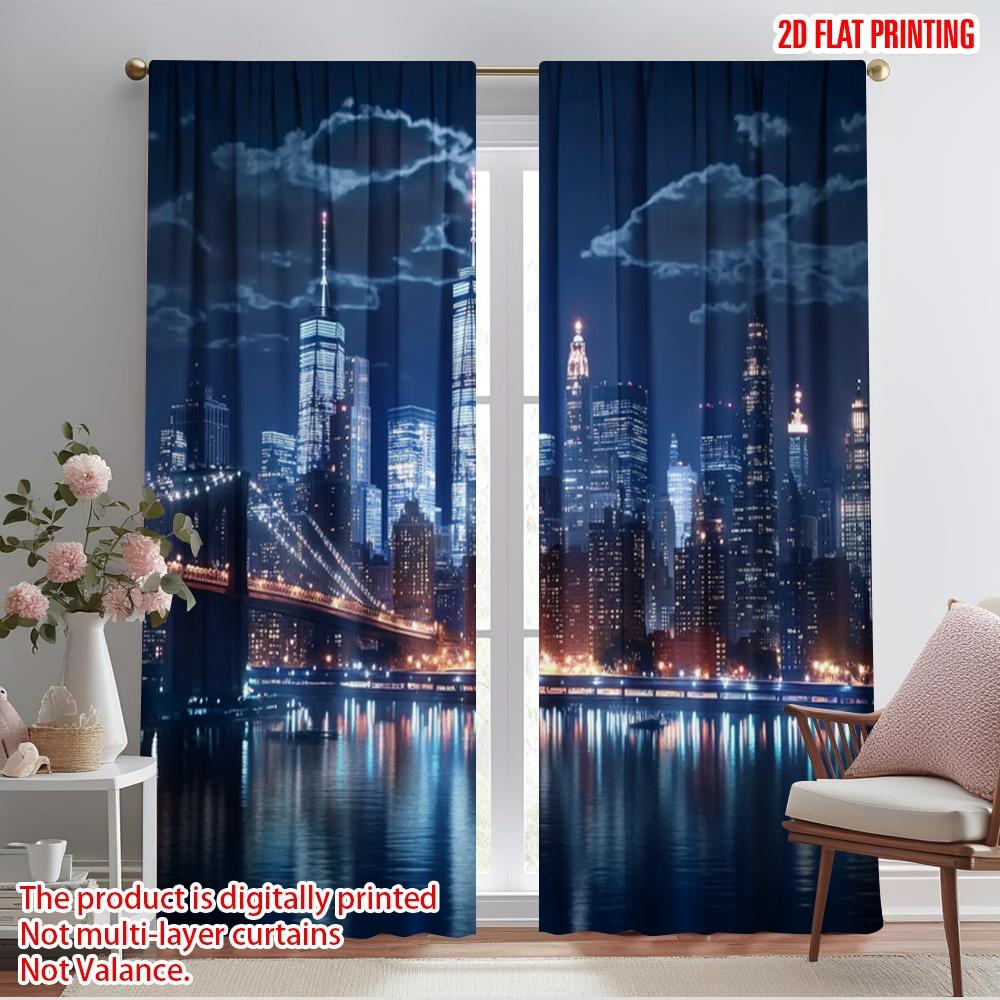 

2pcs,2D plane printing Popular Curtains Nightscape Majesty Versatile Polyester (without rod) Outdoor Decorations Use for Home & 52.50×116.00 CM 2pcs