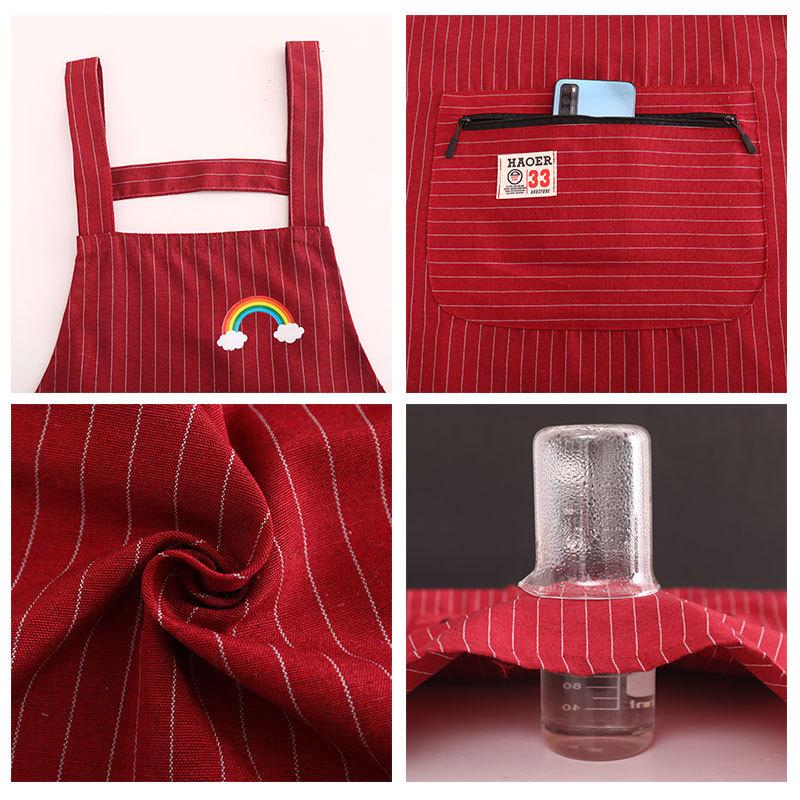 Kitchen Oil Resistant Apron Striped Zippered Linen-Cotton Apron With Straps Breathable Apron Women'S Dirt Resistant Work Clothes
