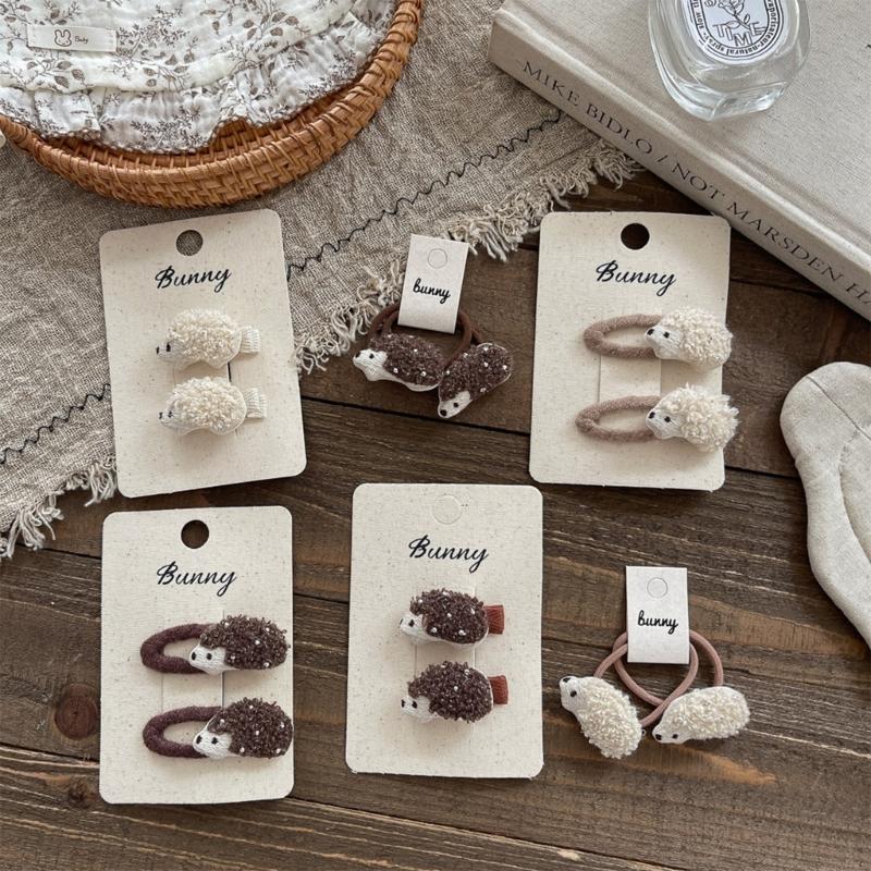 Hedgehog Shaped Hair Clip And Hair Ties For Girls Soft Fabric Hair Accessories Safe For Kids Gentle On Hair