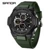 Sanda Men's Trendy Outdoor Sports Watch - Waterproof, Luminous, Multifunctional with Dual Display & Alarm.