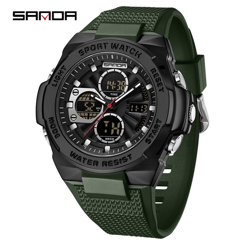 Sanda Men s Trendy Outdoor Sports Watch - Waterproof, Luminous, Multifunctional with Dual Display & Alarm.